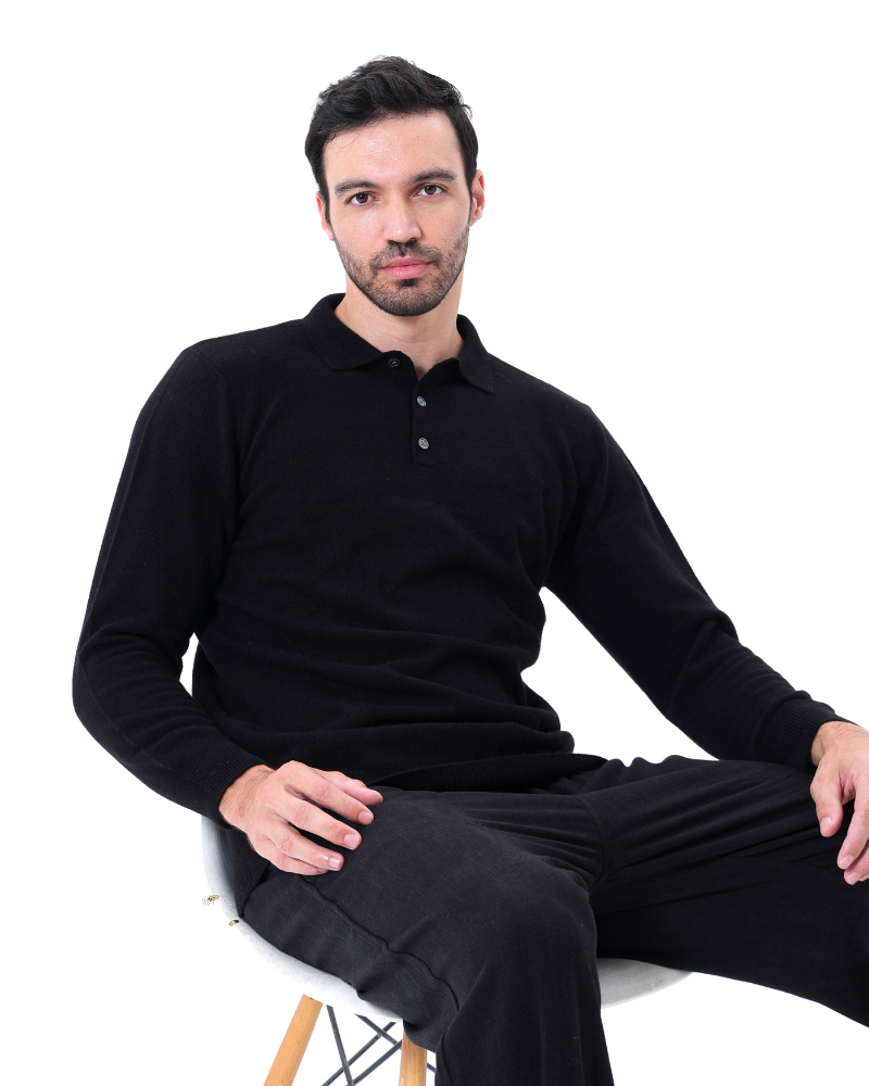 Bennett Herren Kaschmirpullover Polokragen Knopfleiste