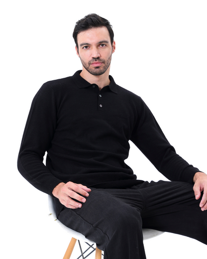 Bennett Herren Kaschmirpullover Polokragen Knopfleiste