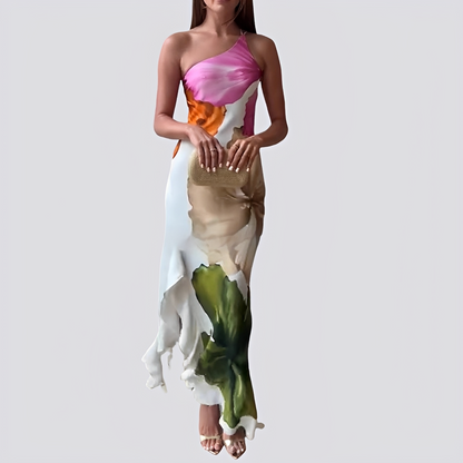 Damen Maxikleid Blumenmuster Stoff