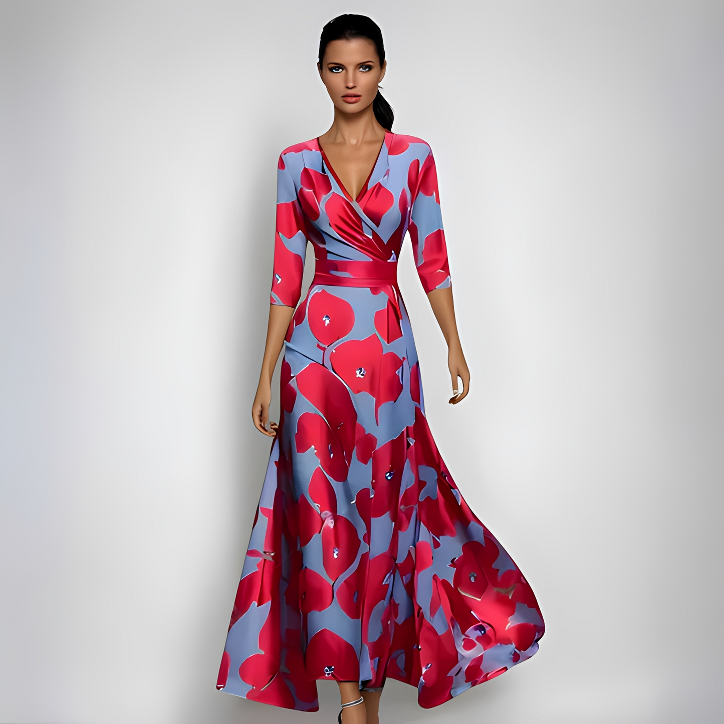 Damenkleid Blumenmuster Midi Grüün