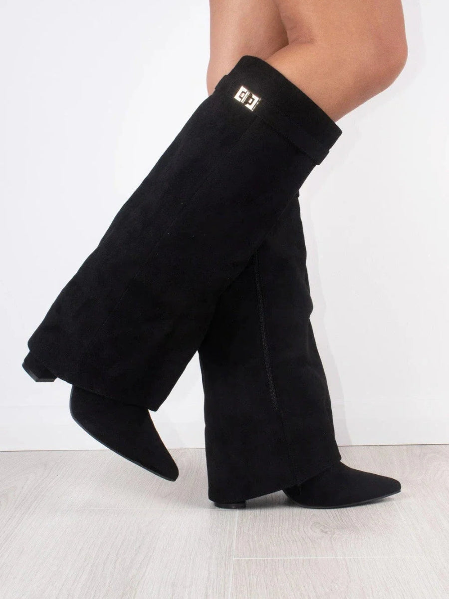 Evy Damenstiefel Wildleder Gold Akzente