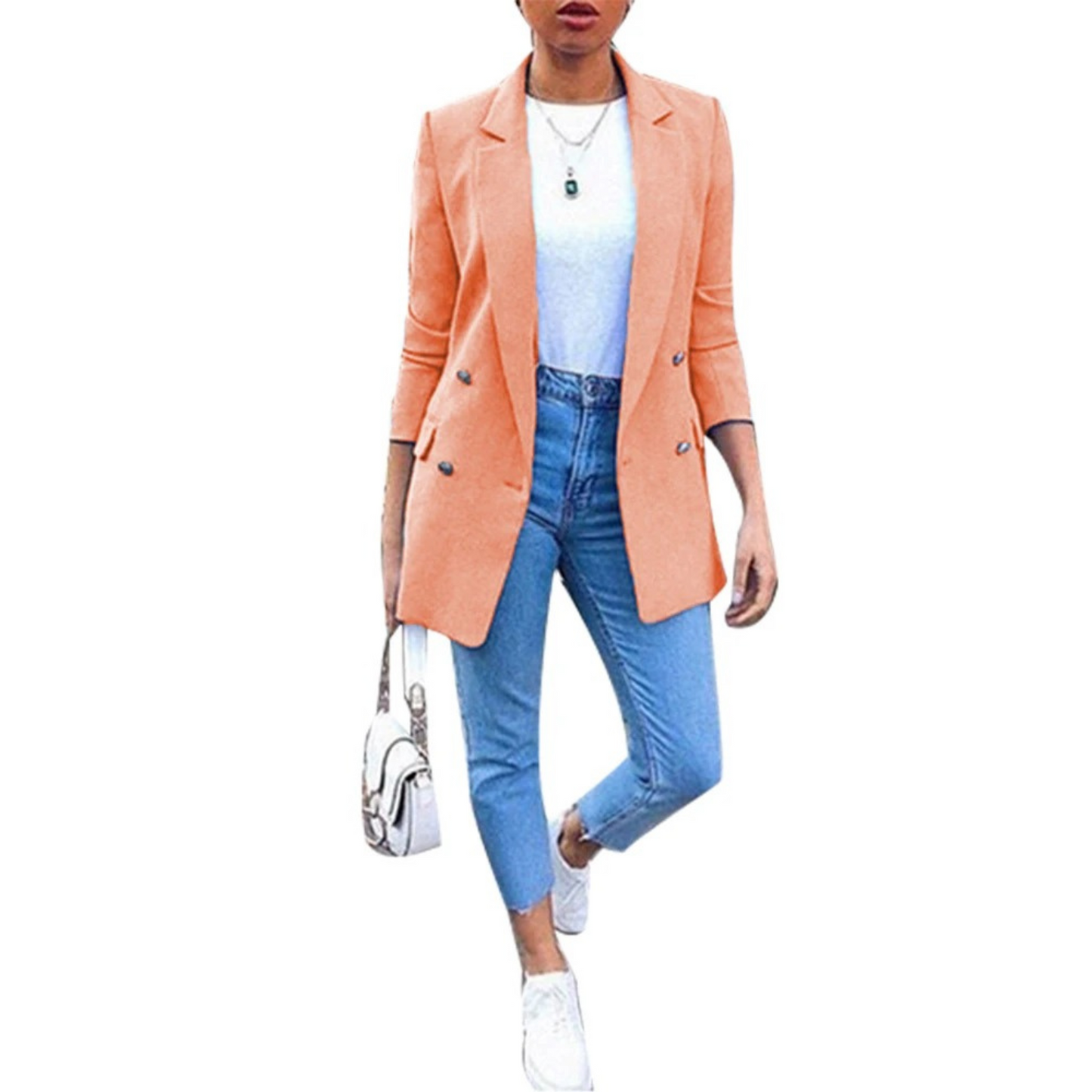 Norvielle Damen Blazer Mittellang Einfarbig