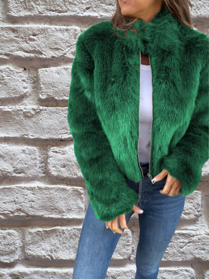 Kunstpelzjacke Damen Reißverschluss Kuschelig