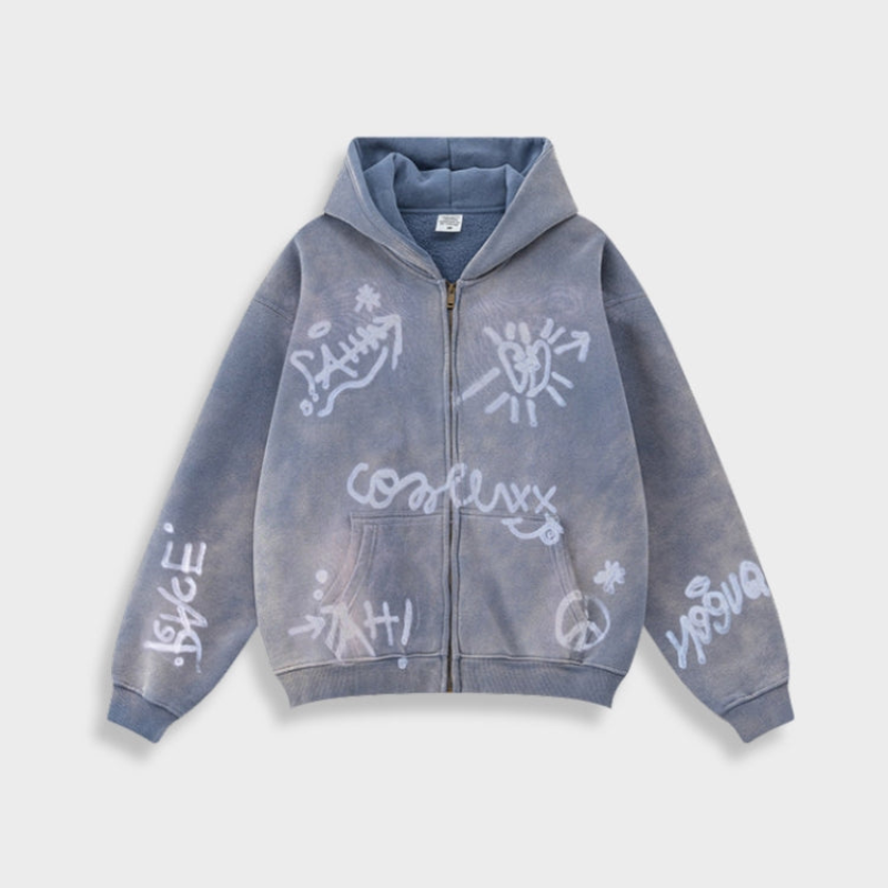 Norvielle Damen Oversize Hoodie Graffiti Print Y2K Stil