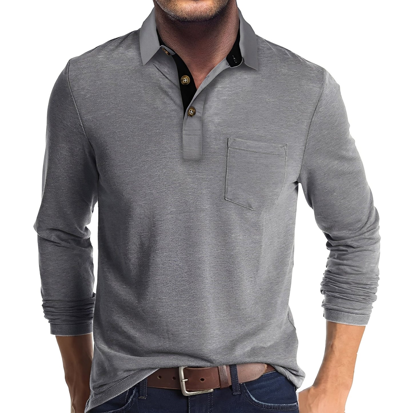 Herren Langarm-Poloshirt Baumwolle Vielseitig Beige