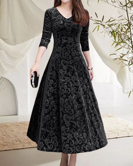 Damenkleid Mittellange Ärmel Allover-Design Klassisch - Norvielle