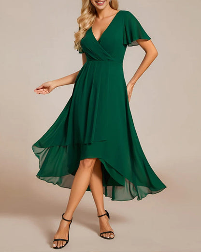 Norvielle Damenkleid V-Ausschnitt Rüschenärmel