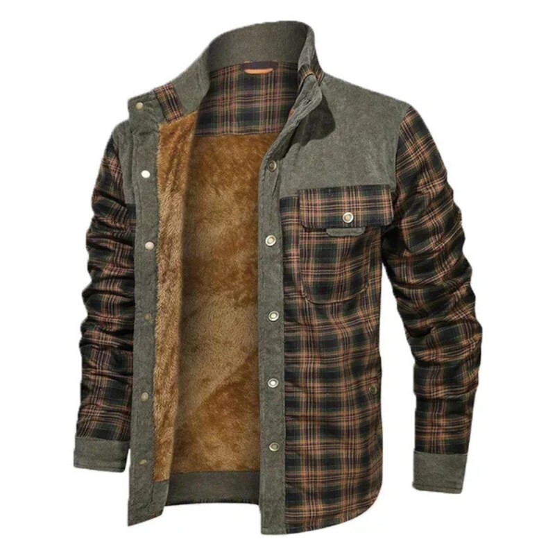 Herren Karo Hemdjacke Fleece-Futter Warm