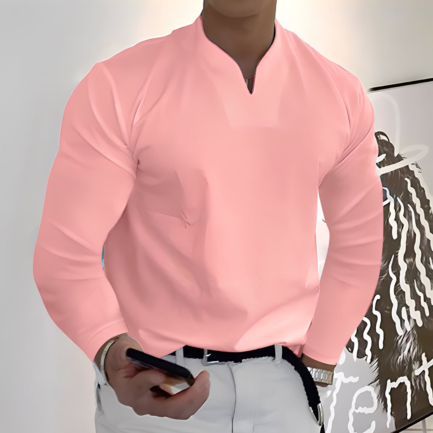 Herren Langarmhemd Freizeit Baumwolle Weiß