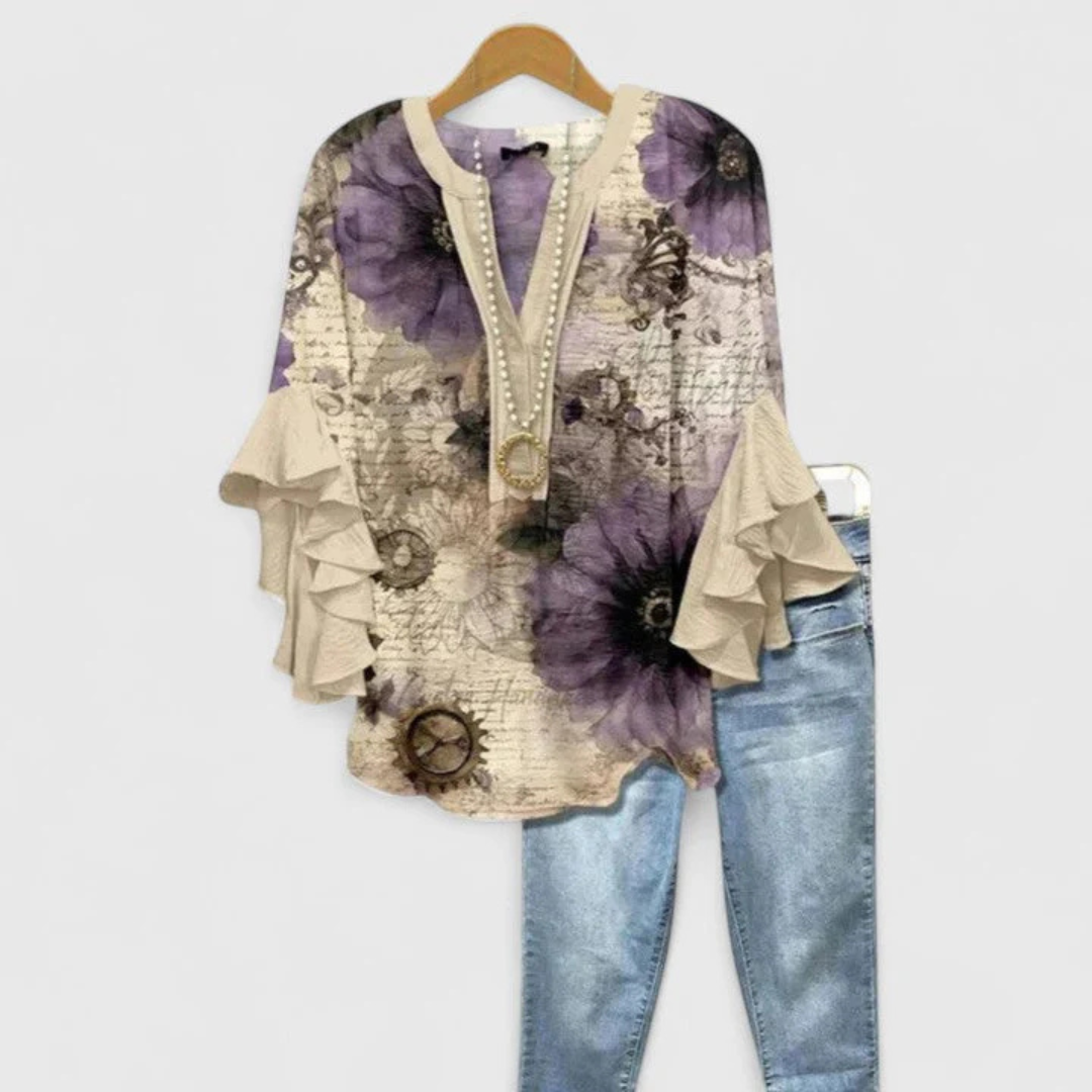 Damen Blumen Rüschenärmel Casual Leicht