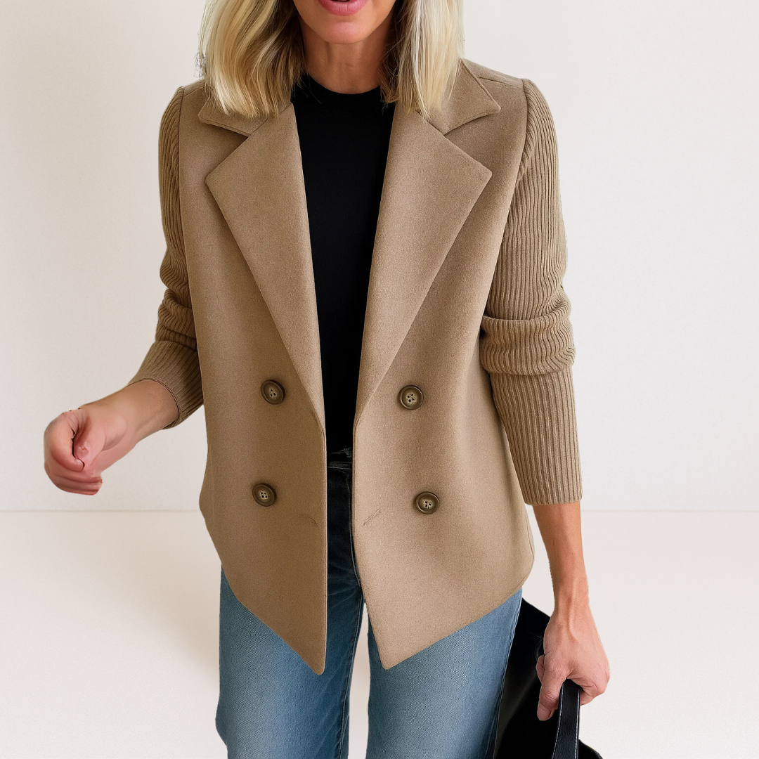 Damen Strickblazer Knopfleiste Elegantes Grau - Norvielle