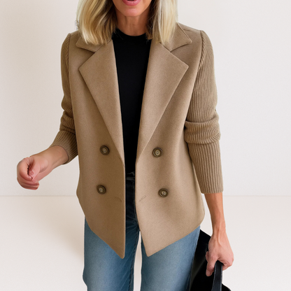 Damen Strickblazer Knopfleiste Elegantes Grau - Norvielle