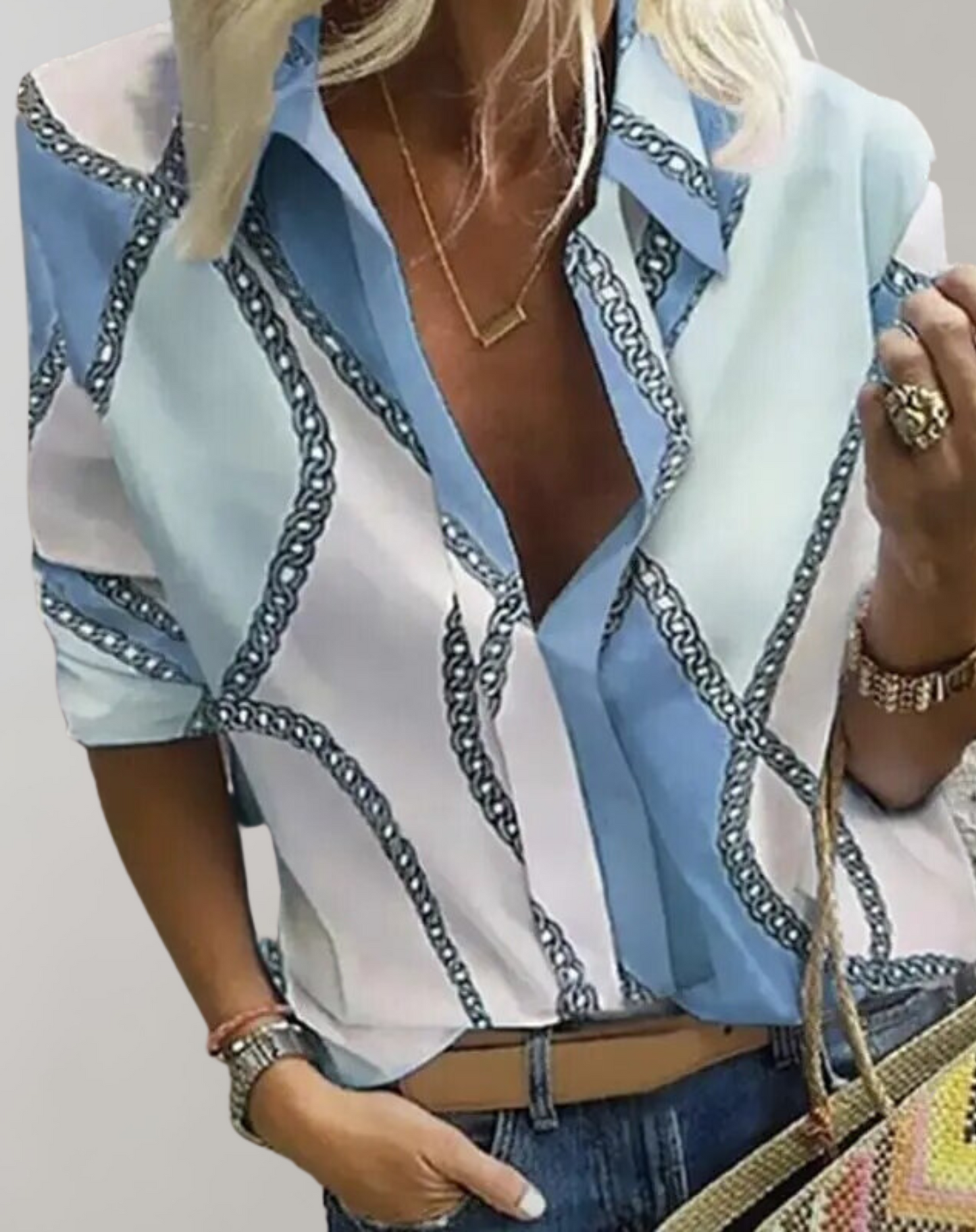 Damen Seidenbluse Kettenmuster Bluse