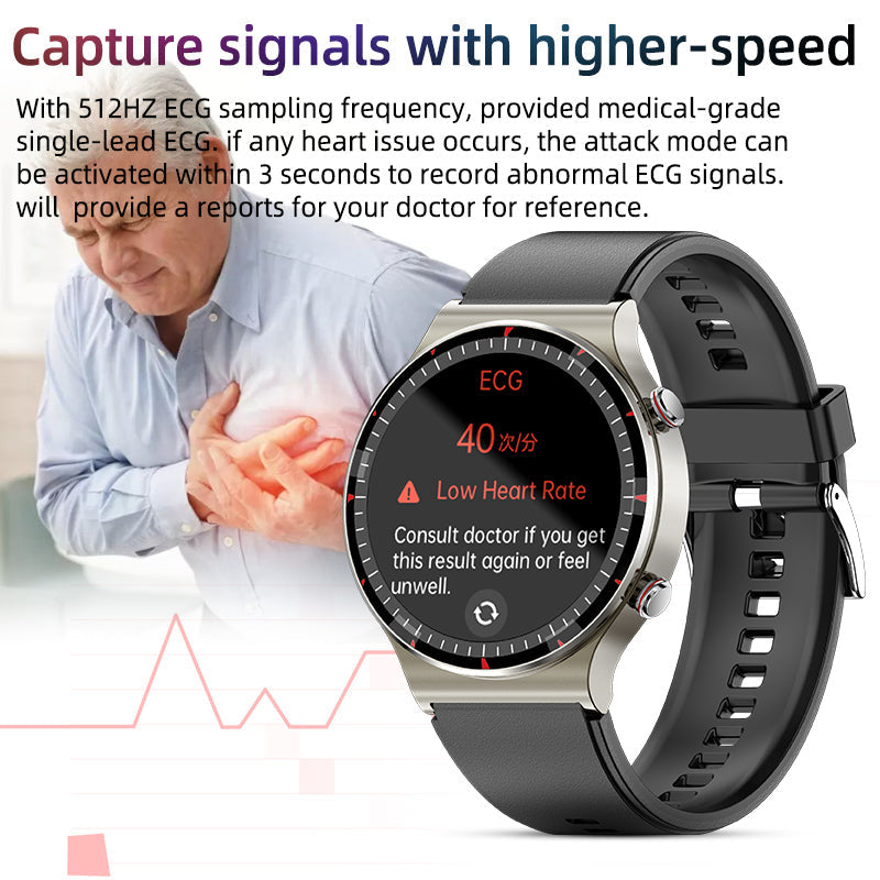 Medizinische Smartwatch EKG 512Hz Biosensor SpO2 Herzfrequenz IP67