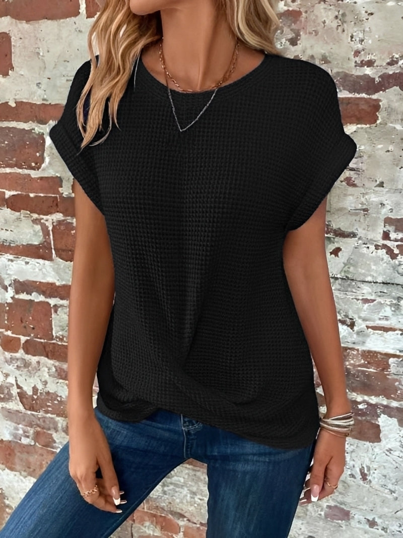 Damen Waffelshirt Kurzärmelig Weiß - Norvielle