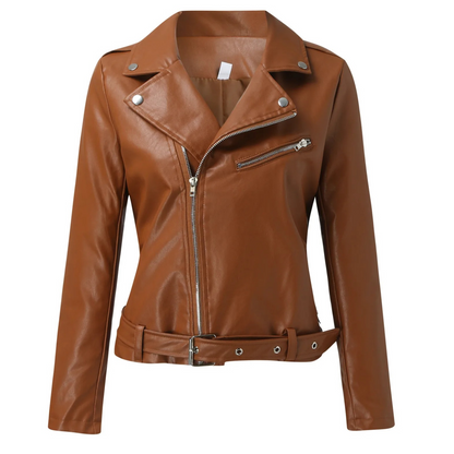 Damen Bikerjacke Leder Gürtel Reißverschluss
