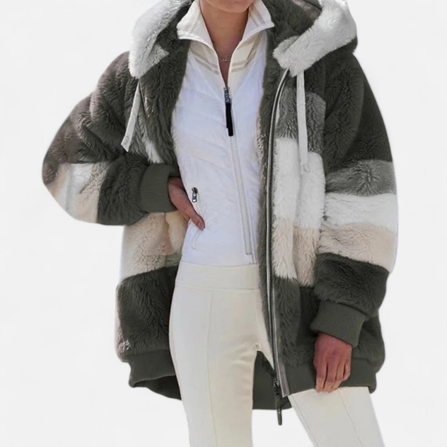 Triswina Damen Oversized Jacke mit Kapuze Gestreift