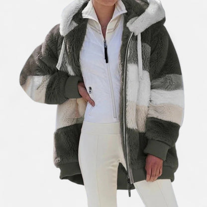 Triswina Damen Oversized Jacke mit Kapuze Gestreift