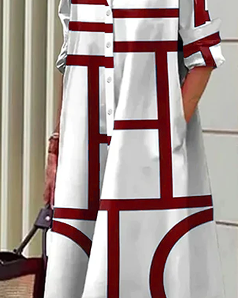 Norvielle Damenkleid Geometrischer Druck Mit Taschen