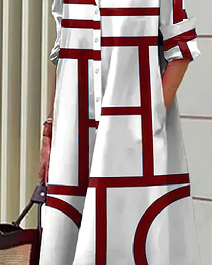Norvielle Damenkleid Geometrischer Druck Mit Taschen