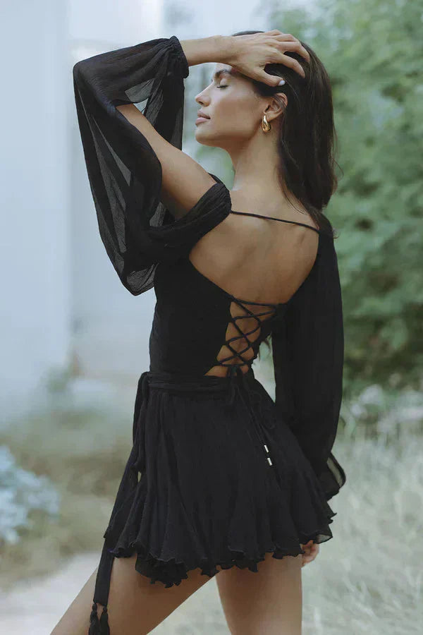 Damen Minikleid Laternenärmel