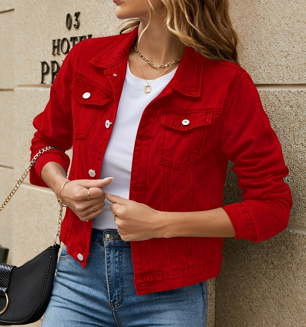 Damen Jeansjacke Reverskragen Modern