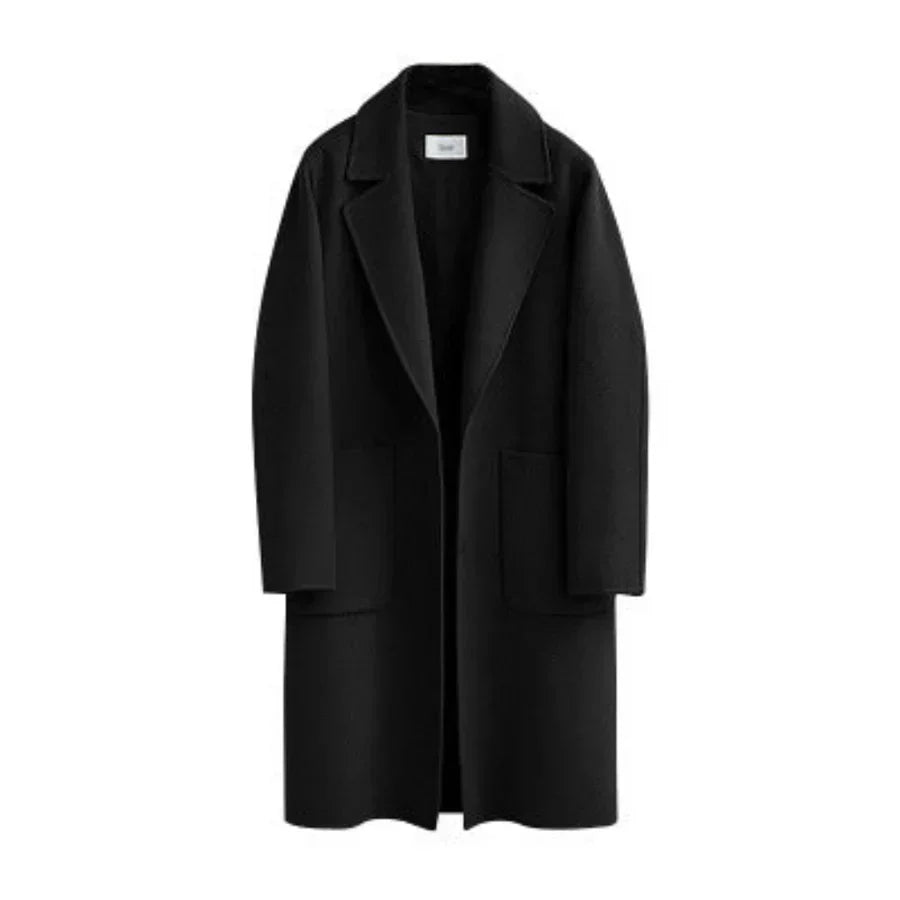 Damen Trenchcoat Wollmischung Lässig Vollständig Lang Revers Taschen