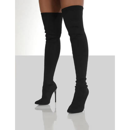 Damen Overknee Stiefel Stretch Stiletto Elegantes Leder