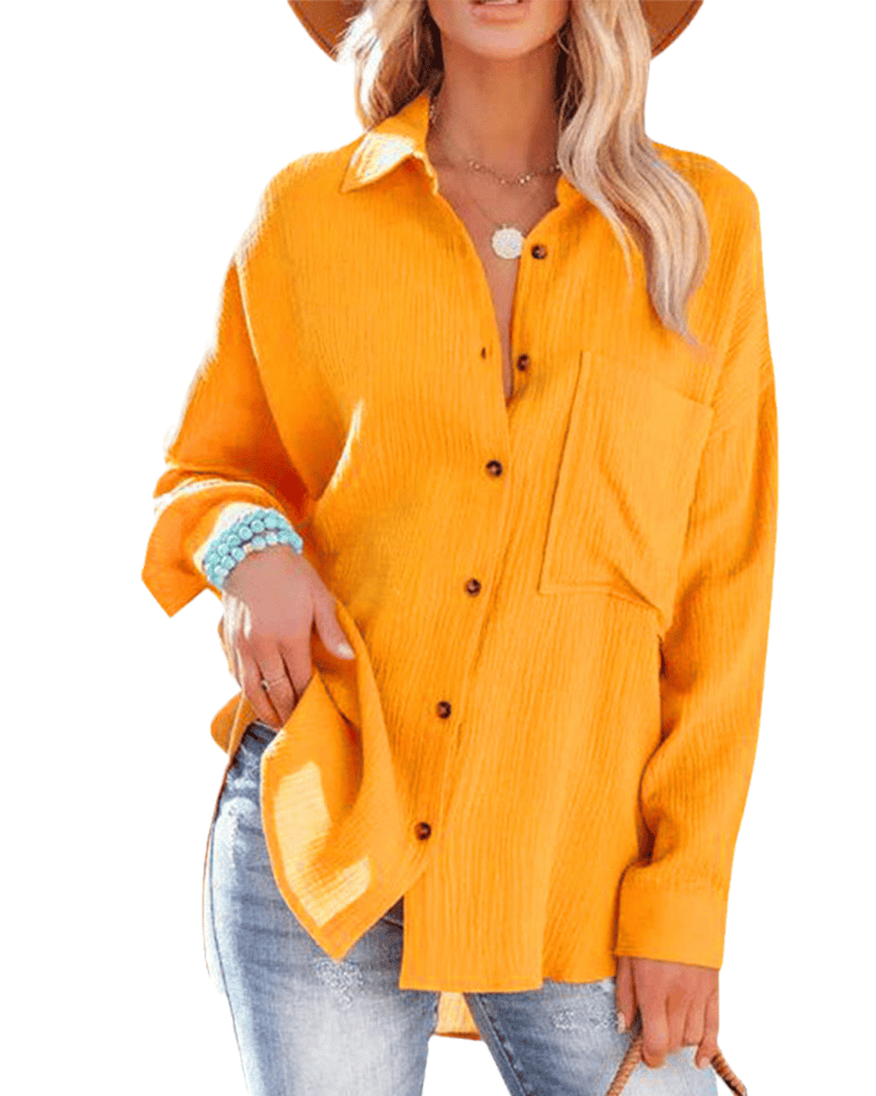 Damen Bluse Locker Geschnitten Reverskragen