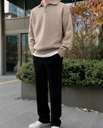 Herren Strickpullover aus Wolle mit Polokragen