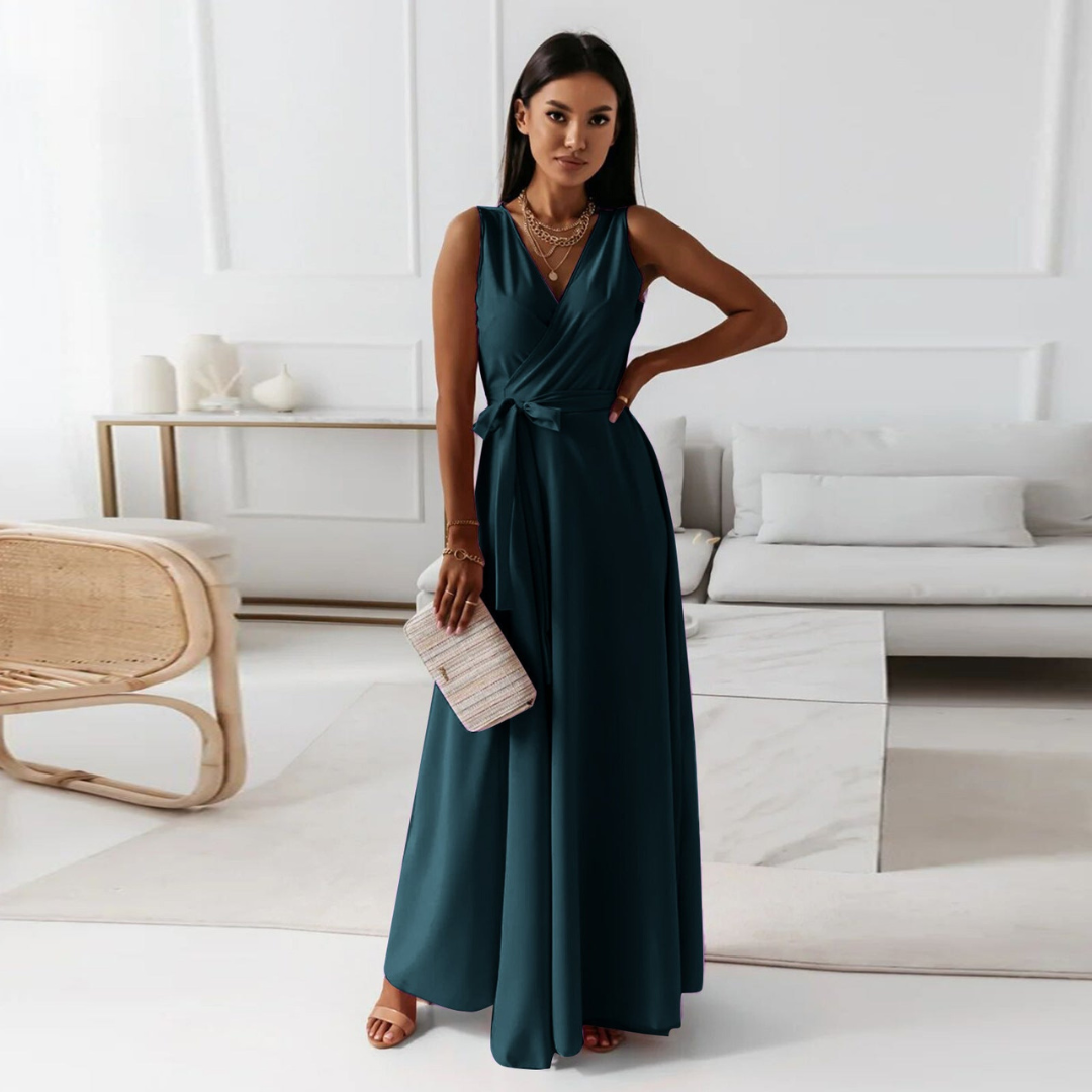 Viviane Damen Wickelmaxikleid Elegantes Hochzeitsgastkleid
