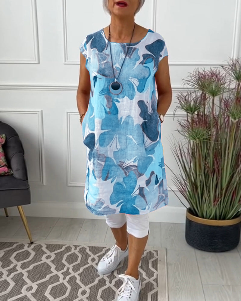 Damen Longtop Blumenprint Farbenfroh Baumwolle