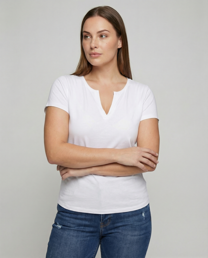 Weiße Damen Kurzarmbluse Elegantes Design - Norvielle