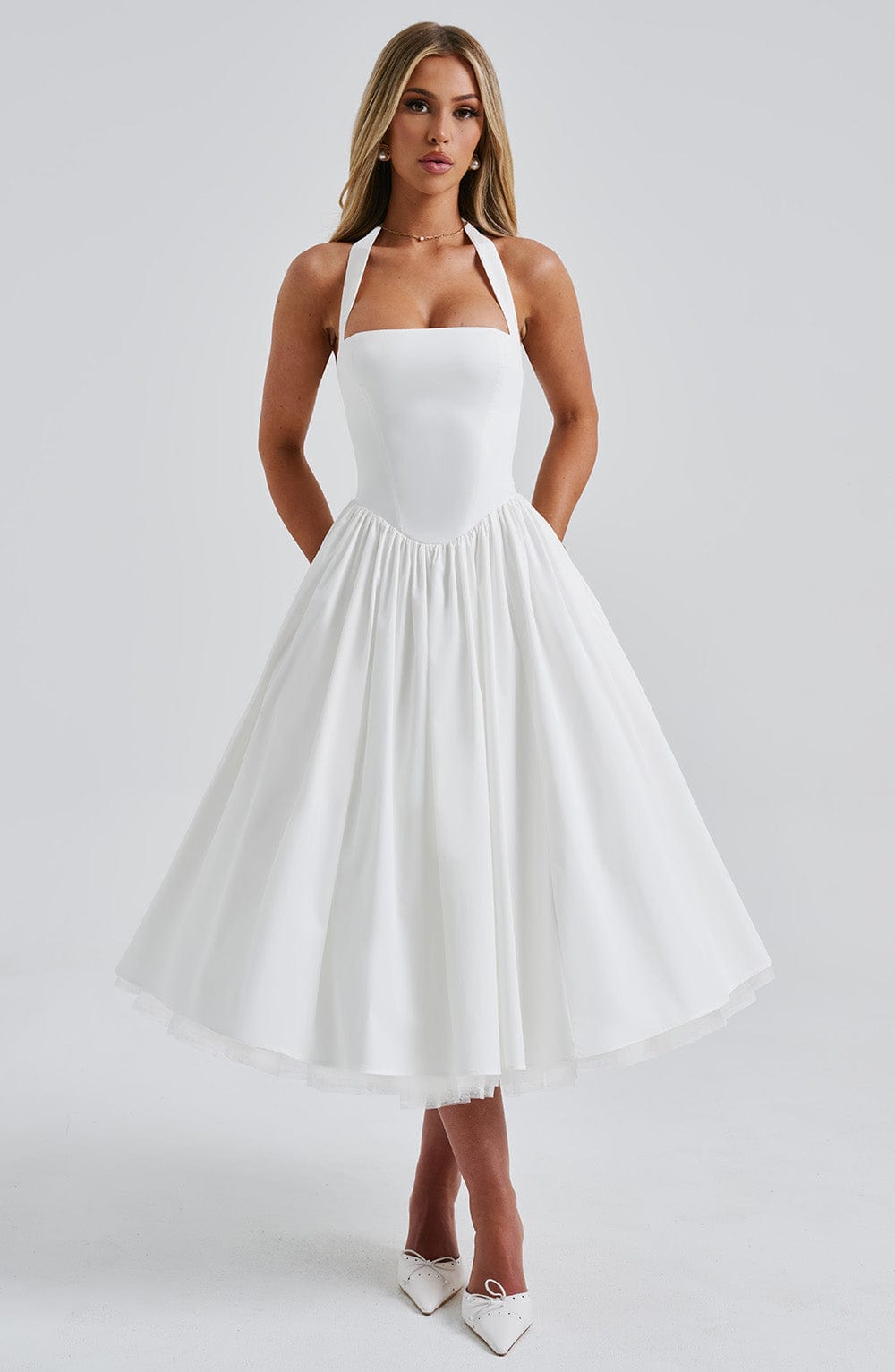 Damen Halterkleid Midi Länge für Hochzeitsgäste