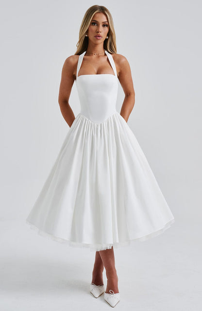 Damen Halterkleid Midi Länge für Hochzeitsgäste