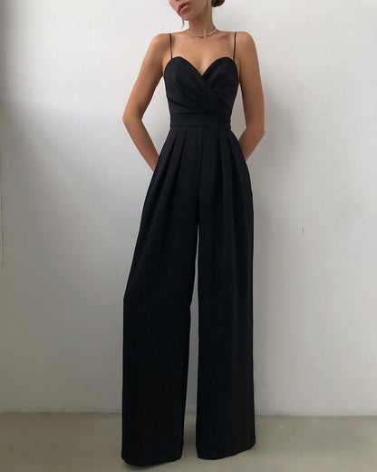 Damen Jumpsuit Elegantes Fließendes Design Spaghettibänder