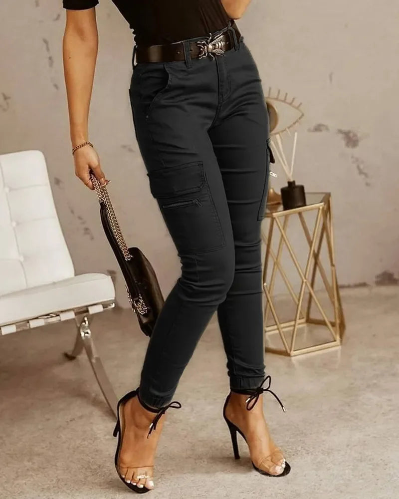 Norvielle Damen Cargo-Hose Hohe Taille - Norvielle