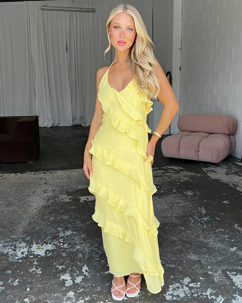 Damen Maxikleid mit Neckholder Fließend