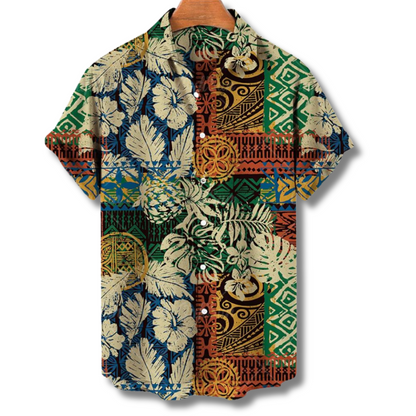 Hawaiianisches Kurzarmhemd Floralmuster Baumwolle
