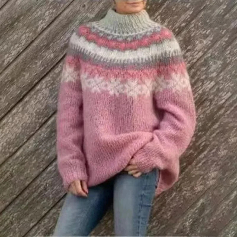 Damen Grobstrickpullover Norwegermuster Tribal-Muster