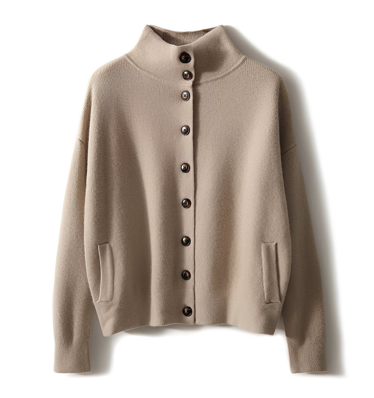 Damen Rollkragenpullover Locker Baumwolle Beige