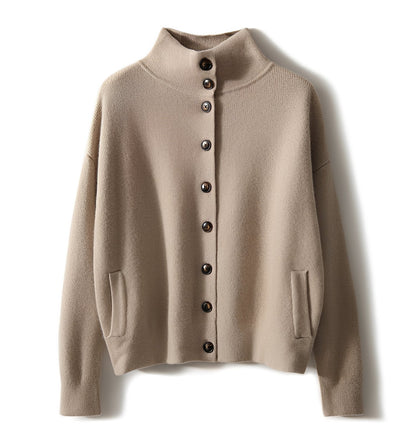 Damen Rollkragenpullover Locker Baumwolle Beige