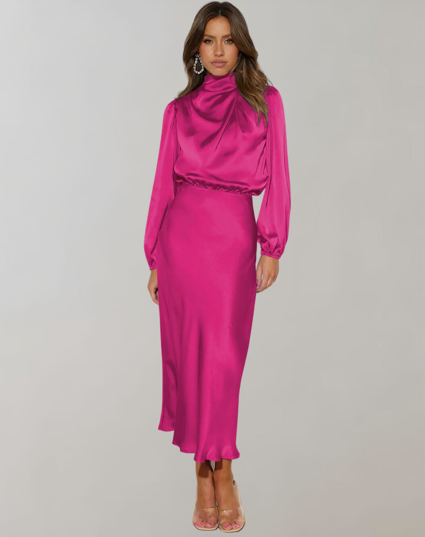 Elegantes Damenkleid aus Satin mit Langen Ärmeln