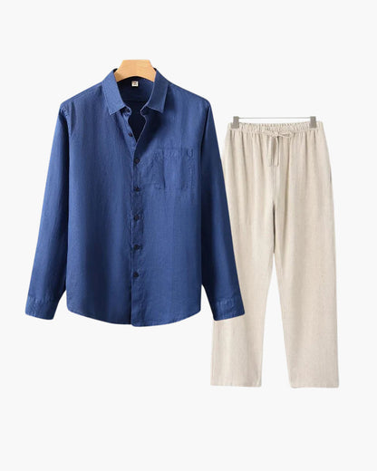 Herren Leinen-Anzug Lange Ärmel 2-teilig Beige