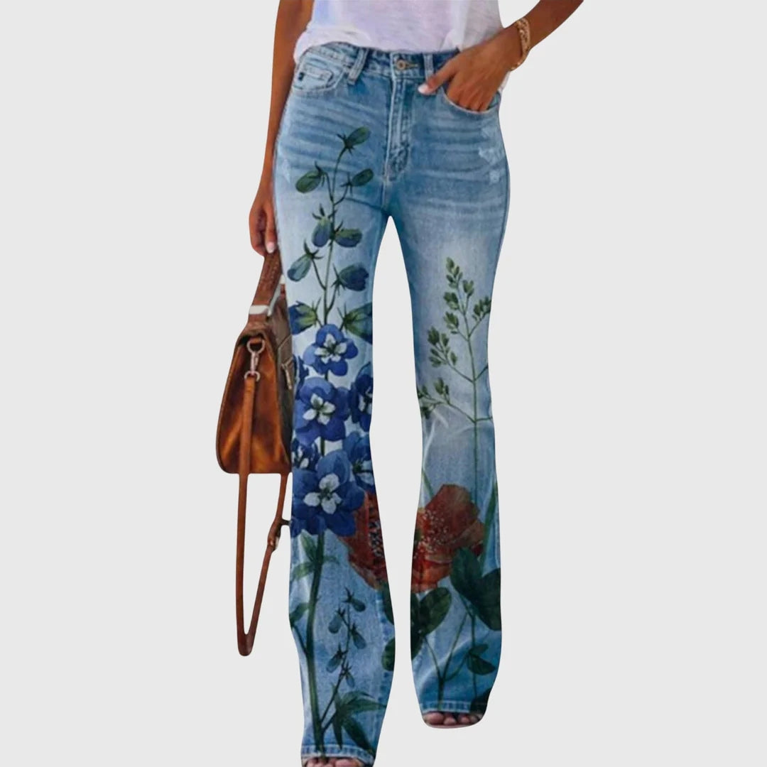 Damen Enge Jeans Blumenbedruckt