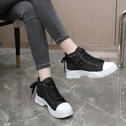 Damen High- Sneaker Jeansblau Reißverschluss