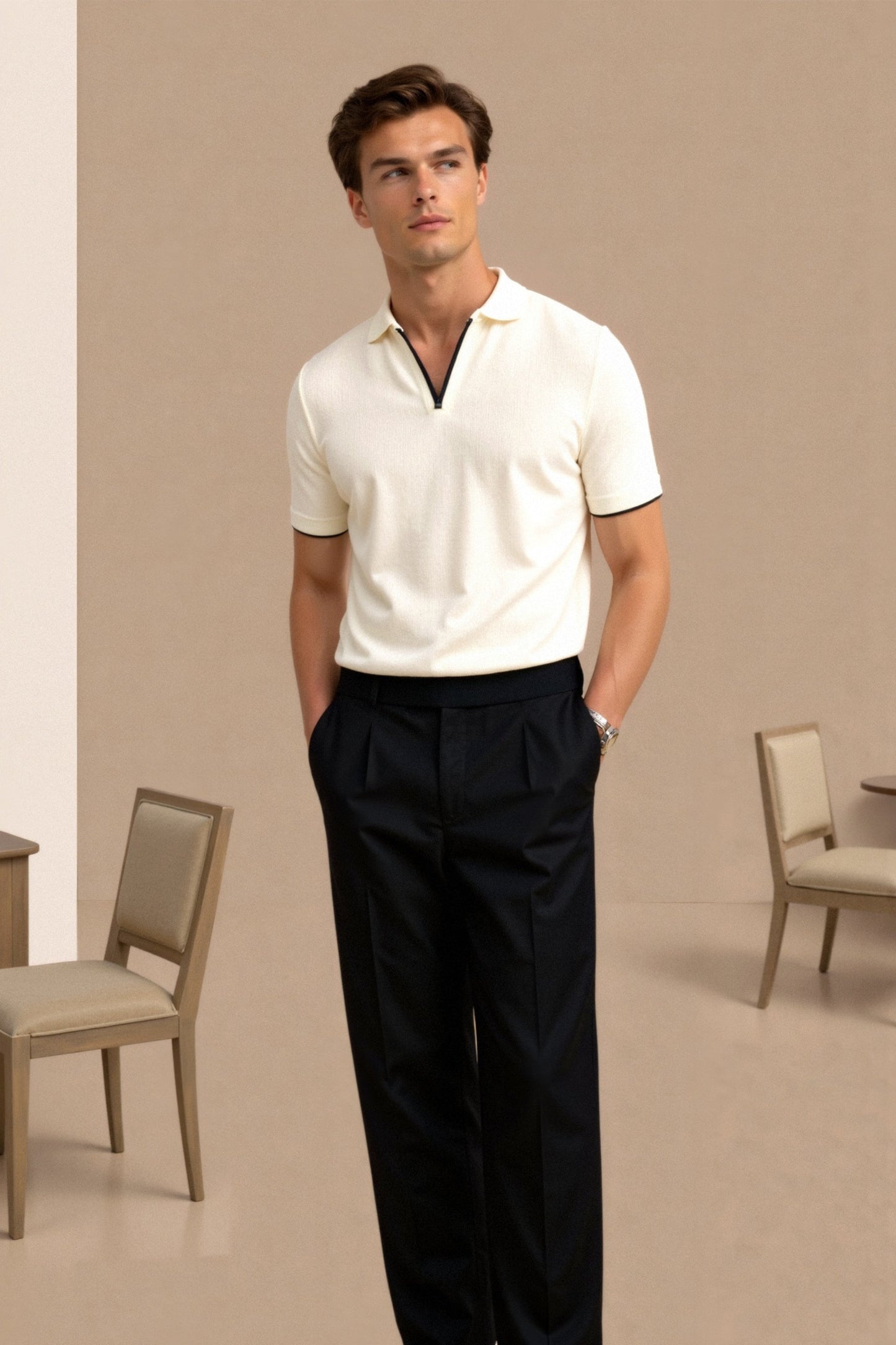 Herren Poloshirt Kontrastdetails Elegant Modern