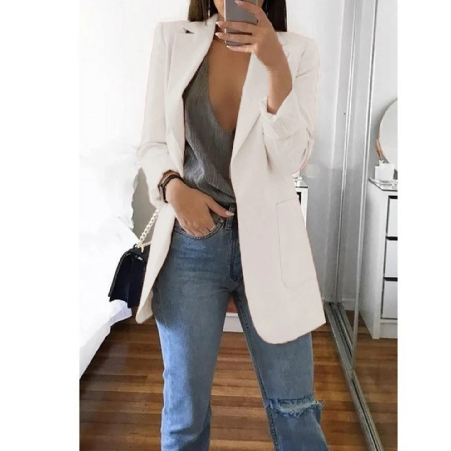 Damen Doppelreihiger Blazer Bürooutfit