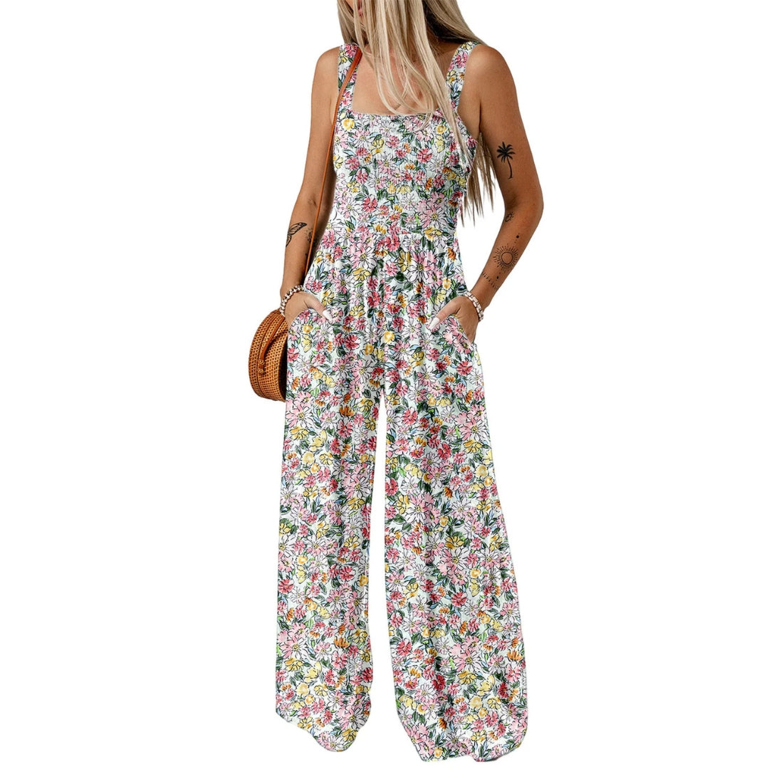 Damen Jumpsuit Blumenmuster Weites Bein Eleganz