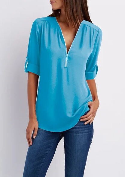 Damen Chiffonbluse Reißverschluss